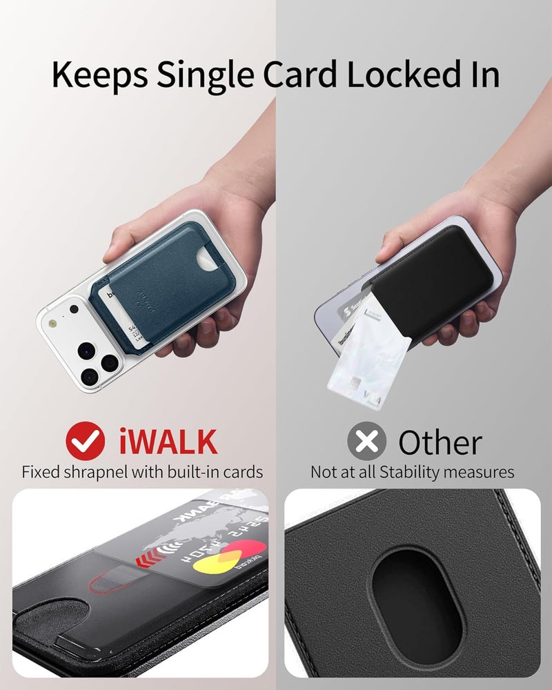 iWalk Stronger Magnetic Wallet, Upgraded for MagSafe Wallet, RFID Blocking, 5 Card Holder with Adjustable Stand, Slim Leather Phone Wallets for iPhone 16/15/14/13/12 Series, iPhone Wallets Navy Blue - Image 5